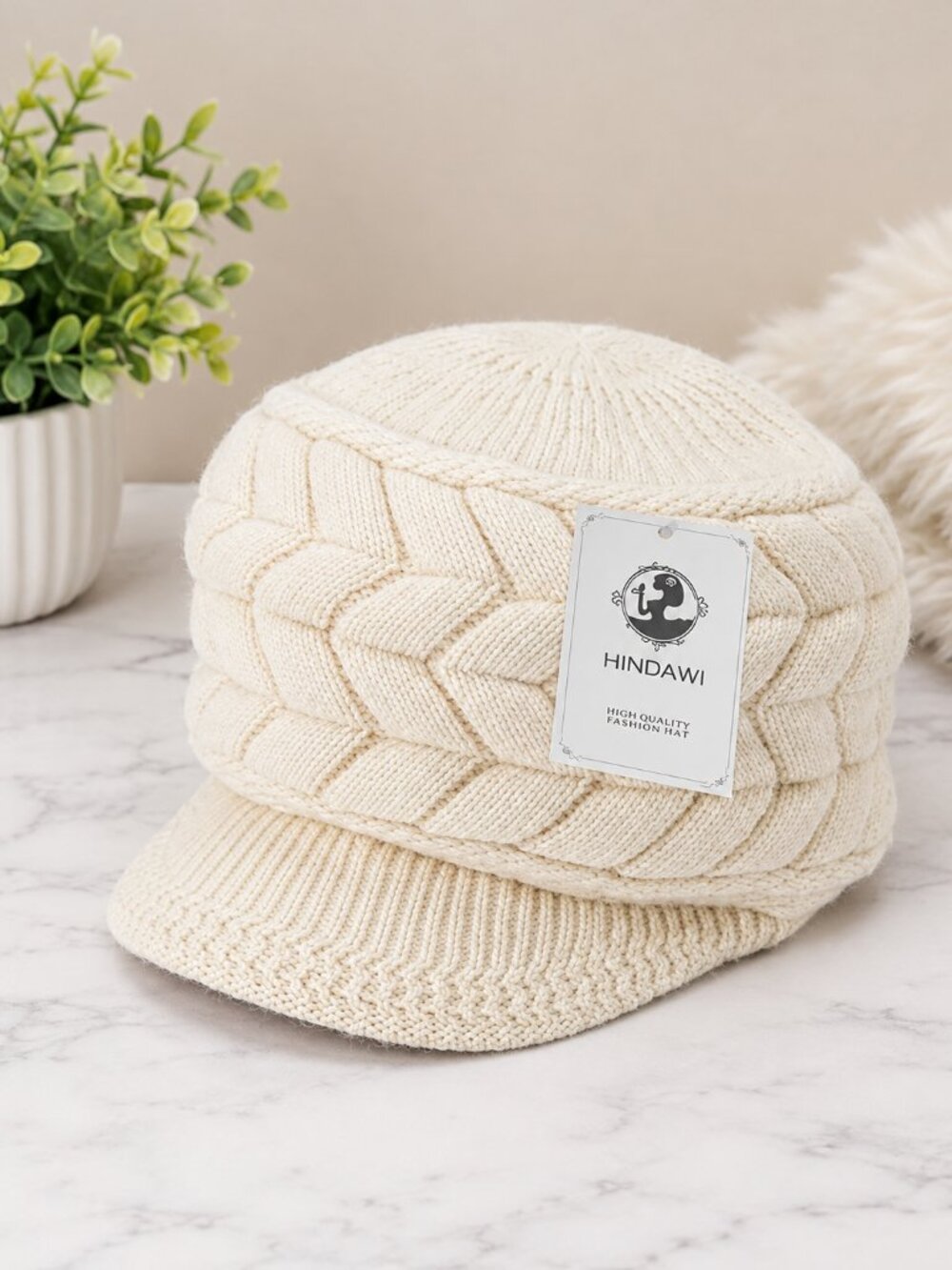 Women Winter Warm Knit Hat Wool Snow Ski Caps with Visor